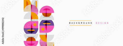 Abstract geometric pattern. Circles, rectangles overlap creating modern visual effect. Soft pastel colors dominate composition.