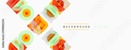 Abstract geometric shapes overlap, creating vibrant design. Light background enhances colorful elements. Minimalist style, modern aesthetic.