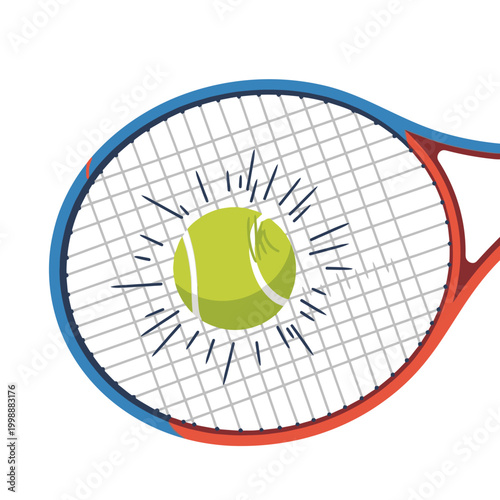 Tennis racket hitting a ball with dynamic impact lines and radiating energy