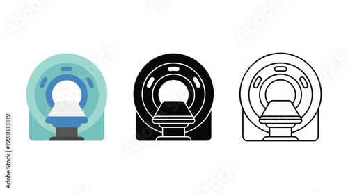 Mri scanner machine diagnostic imaging equipment vector icons in various design formats.