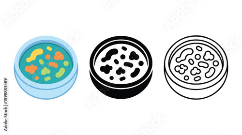 Petri dish with colorful colonies growing on agar scientific research medium.