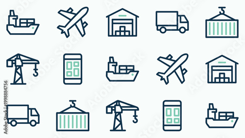 Global Logistics and Shipping Transportation Icon Collection