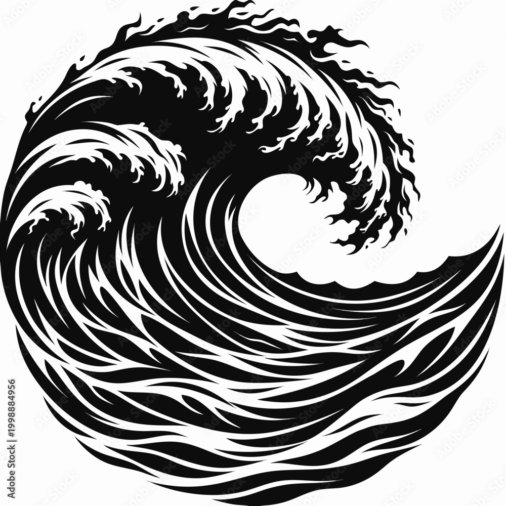 Obraz premium Black wave, ocean wave, vector wave, crashing wave, sea wave