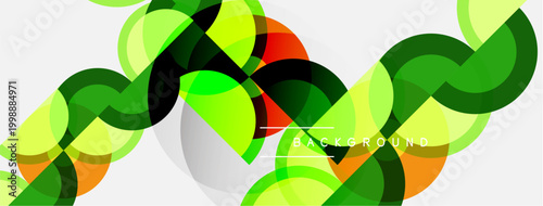 Abstract colorful shapes overlap, creating dynamic wave pattern. Light background enhances vibrant hues, modern design element.