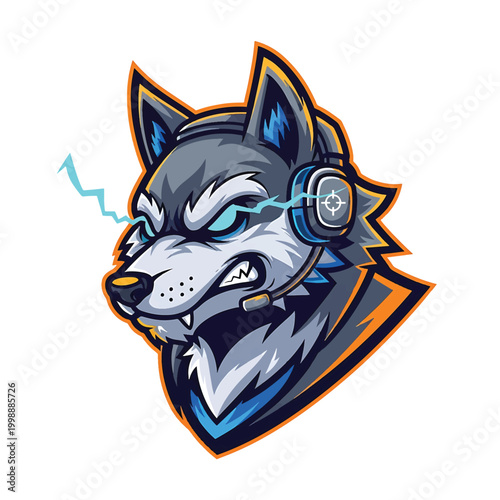 Aggressive Cyber Wolf Mascot Logo Design.