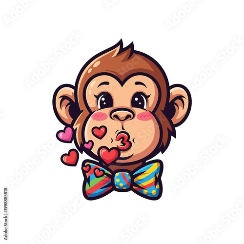 Cute Cartoon Monkey with Heart-Shaped Lips and Bowtie.