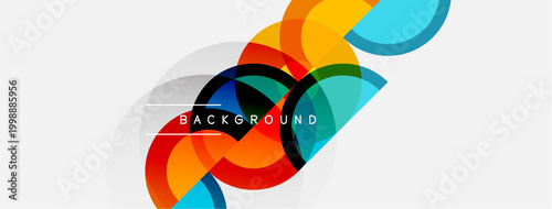 Abstract colorful shapes overlap, creating dynamic visual composition. White background provides clean contrast. Modern design element.