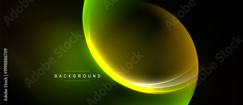 Abstract design features glowing curves, gradients. Dark background enhances vibrant yellow, green hues. Modern aesthetic, simple text label.