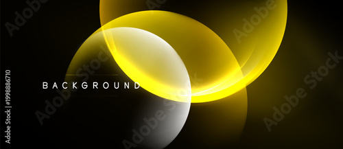 Abstract yellow curves overlap black background. Modern design, dynamic shapes create visual interest. Simple, elegant composition.