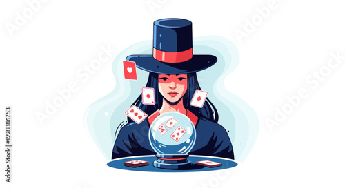 Mysterious Fortune Teller with Crystal Ball and Playing Cards