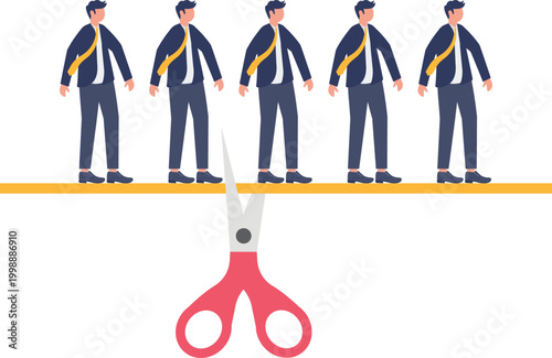 Scissors cutting a row of business people silhouettes