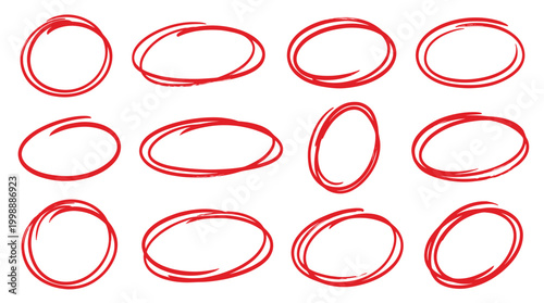 Educational correction theme, decorative elements set, hand drawn brush crayon, circles, loops, ovals, marks, and borders
