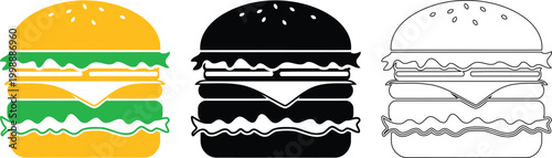 Hamburger variations color silhouette and outline fast food icons