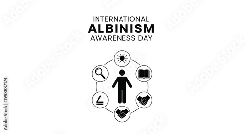 Vector graphic design representing international albinism awareness day with icons depicting human rights and equality concepts