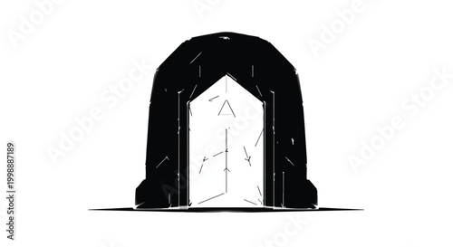 Doorway stands open to reveal a bright light inside a dark and mysterious structure.
