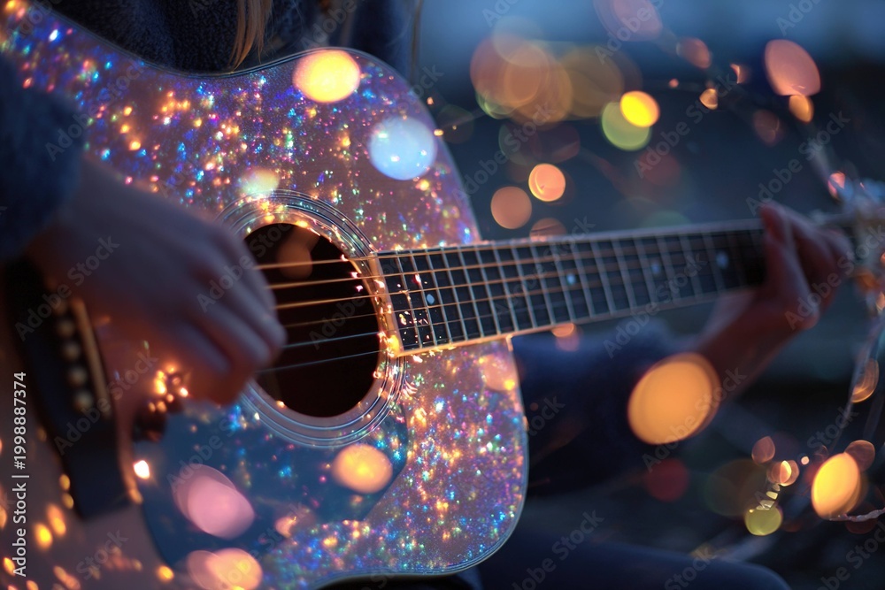 Fototapeta premium sparkling guitar strumming colorful notes
