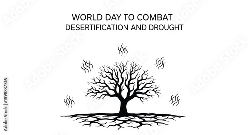 World day to combat desertification and drought vector graphic illustration of a barren tree