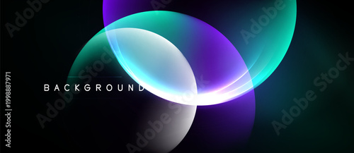Abstract design features overlapping colorful circles. Gradient shades create dynamic visual effect against dark backdrop. Text reads background.