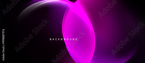 Abstract pink glowing shapes overlap dark background. Modern design, vibrant colors, smooth gradients present. Minimalist aesthetic.