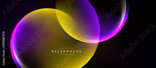 Abstract flowing shapes, vibrant colors, yellow, purple, pink gradients. Modern design, dark background creates contrast. Simple text label present.