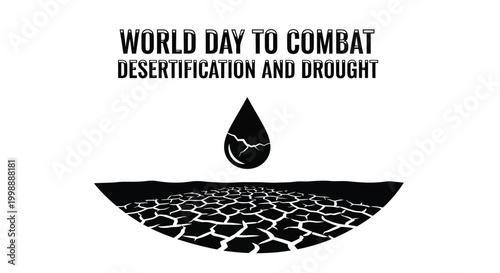 World Day to Combat Desertification and Drought vector graphic symbolizing water scarcity and parched earth