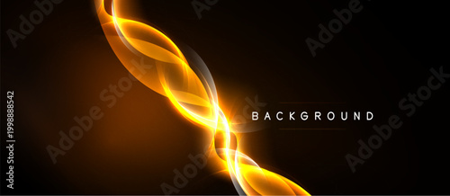 Dynamic golden lines flow, creating abstract energy. Dark background emphasizes bright curves, modern design element.