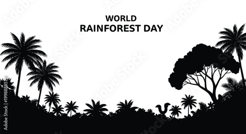 World rainforest day vector illustration showcasing tropical trees and foliage in silhouette