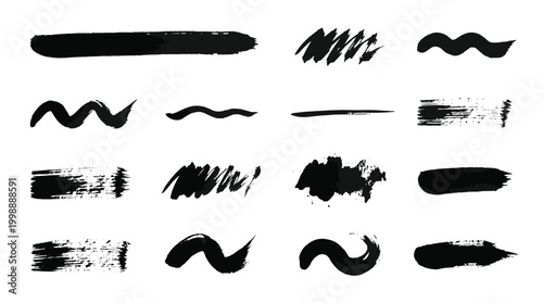 Abstract texture element pack in a rough brush style, bold strokes, messy splotches, wavy lines, smears, and markings