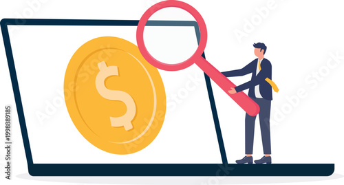 Professional analyzing a dollar sign on a laptop screen