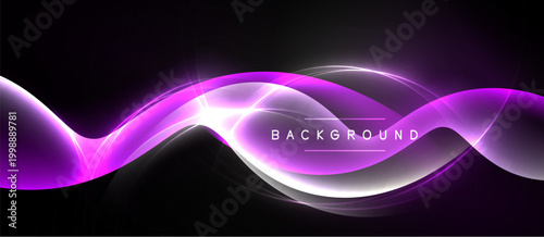 Abstract purple waves, glowing lines, dark background. Modern design element for digital projects, presentations. Bright, dynamic composition.