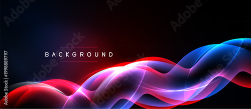 Abstract waves, vibrant colors, dark background. Smooth lines create dynamic visual effect. Modern design element.