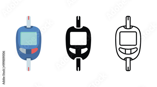 Blood glucose meter icons in color, silhouette, and outline styles.