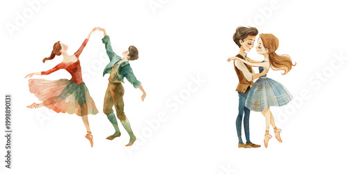 couple ballet watercolor vector illustration