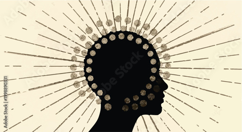 Human profile silhouette glows with radiant light and circular patterns inside.