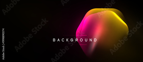 Abstract fluid shape, vibrant colors blend over dark background. Modern design, dynamic composition, smooth gradients present.