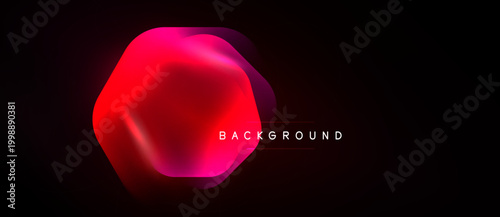 Abstract hexagon shape. Vibrant red, pink hues blend into black background. Modern design element, dynamic lighting effect.