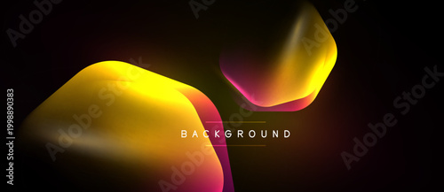 Abstract fluid shapes, vibrant colors blend. Yellow, pink, orange hues over dark background. Modern design element, dynamic composition.
