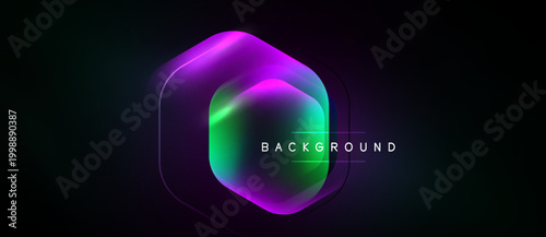 Abstract hexagon design. Vibrant colors blend, creating luminous effect against dark backdrop. Text reads background. Modern, sleek presentation.