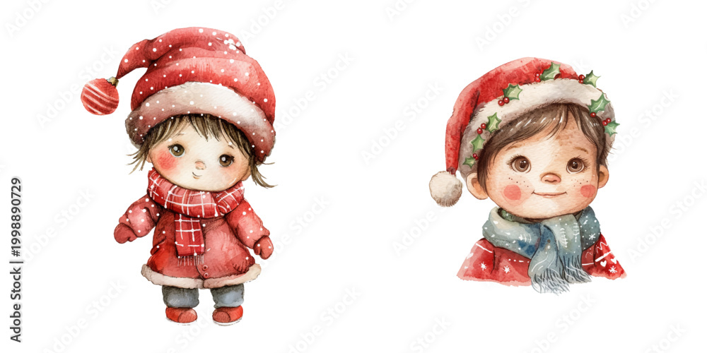 Fototapeta premium cute baby wearing christmas clothes watercolor vector illustration