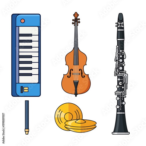 Musical Instruments Collection: Melodica, Double Bass, Clarinet, Cymbals