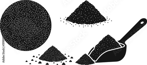 Black Powder Texture Icons Granules Piles and Scoop Silhouette Set