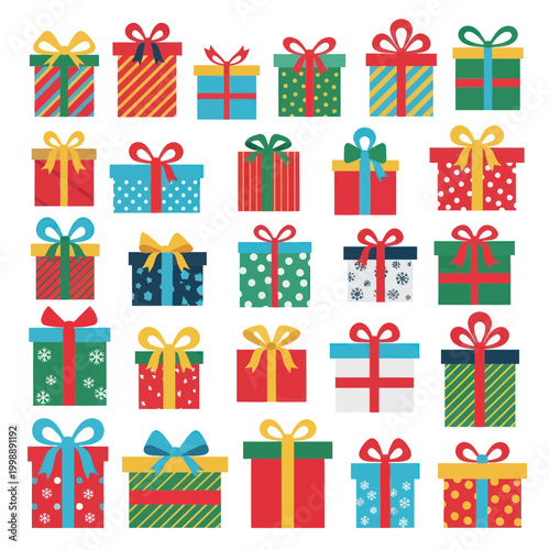 Canvastavla Collection of Colorful Gift Boxes with Ribbons and Bows on White Background