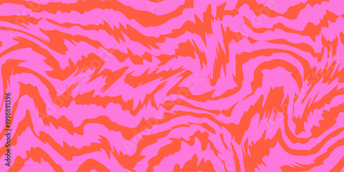 Groovy Waves Seamless Pattern. Psychedelic Curved Vector Background in 1970s Hippie Retro Style for Print on Textile, Wrapping Paper, Web Design and Social Media. Pink and Red Colors