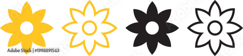 Floral black pictogram in trendy flat style. daisy flower set. decorative elements. Spring summer decoration element. Groovy hippy daisy flowers. flowers silhouette. flower icon