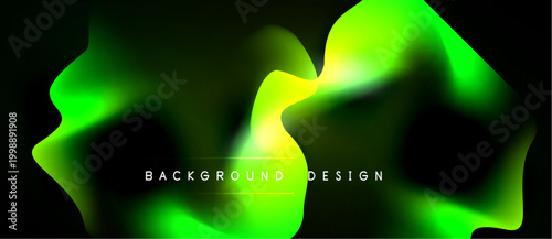 Abstract green fluid shapes over black background. Modern design element, vibrant colors, smooth gradients present.