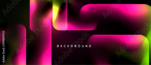 Abstract fluid shapes, vibrant colors blend. Pink, green hues dominate dark background. Modern design element, dynamic composition.