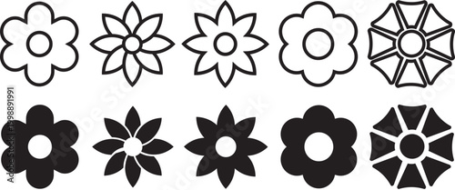 Flower icons set isolated on white background. Floral black pictogram in trendy flat style. daisy flower set. decorative elements. Spring summer decoration element. Groovy hippy daisy flowers. flowers