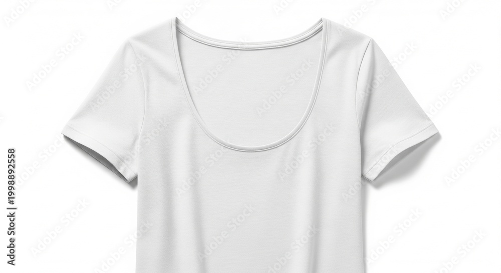 Fototapeta premium Close-up front view of a plain white scoop neck t-shirt minimalist studio shot
