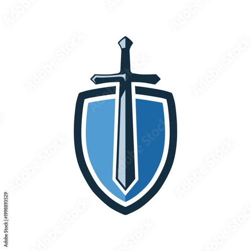 Shield sword logo. Vector design