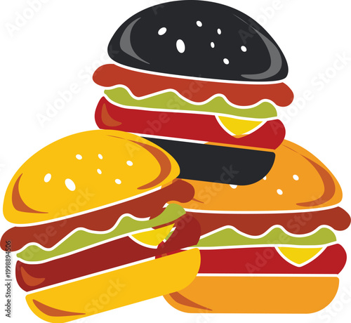 Stack of Delicious Hamburgers Vector Illustration